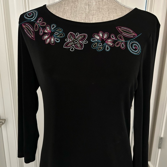 CHOICES 3 Piece Set- Black Floral Skirt with Sleeveless @ Long Sleeve Tops Sz S - Picture 7 of 13